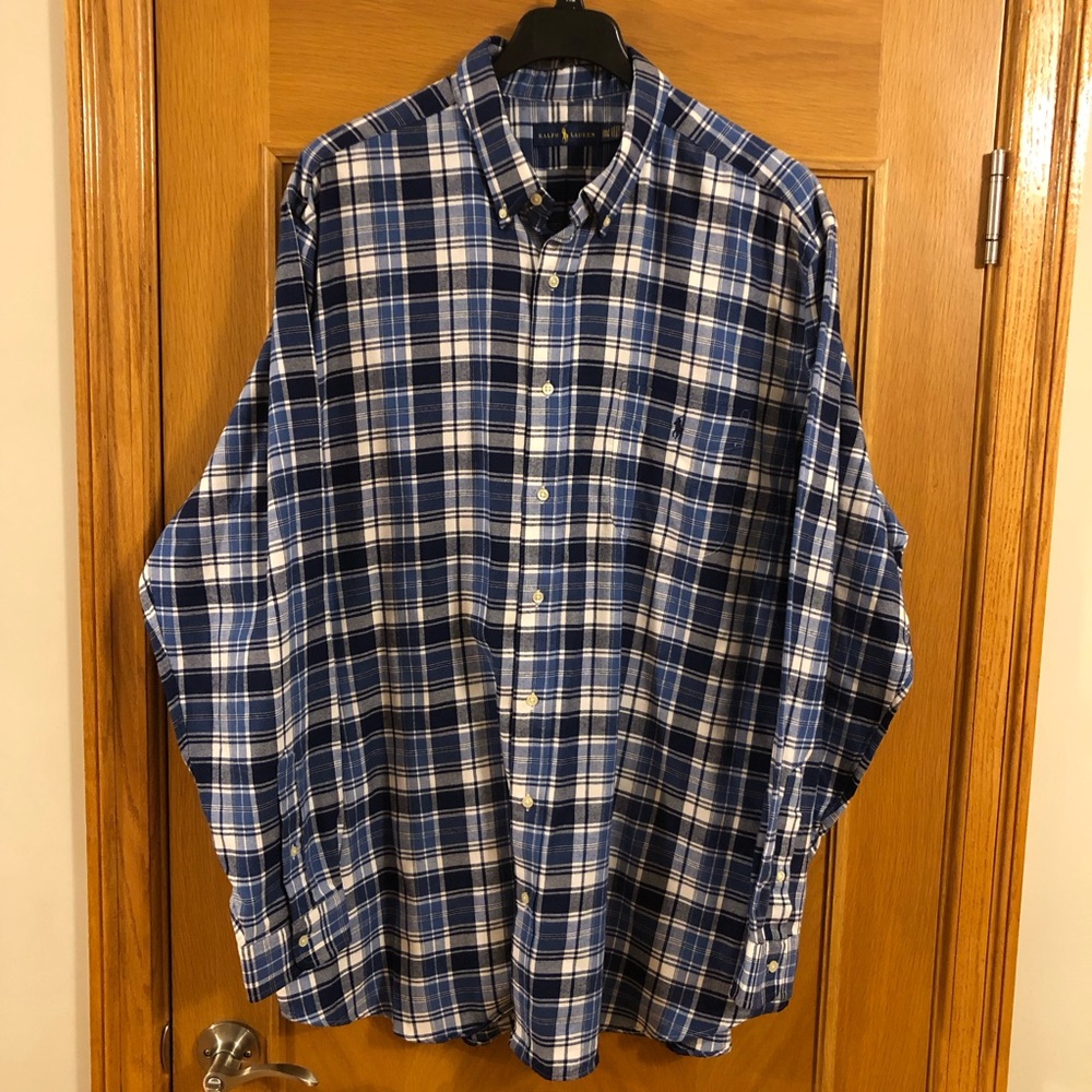 Polo Ralph Lauren White Blue Plaid Flannel Long Sleeve Shirt Big & Tall Sz 3XLT